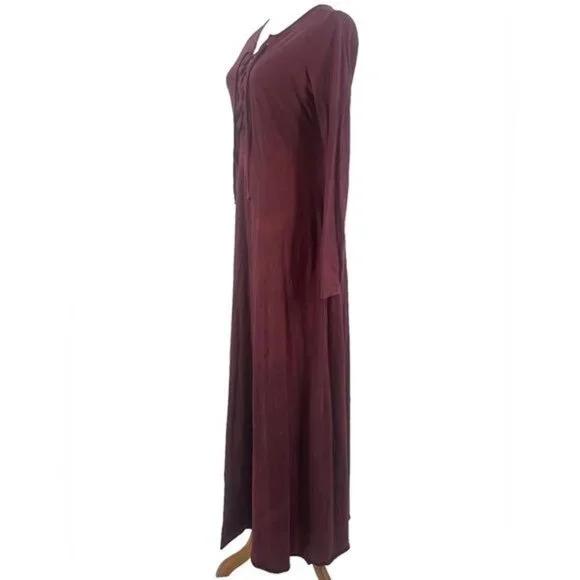 Free People Burgundy Lace Up Long Sleeve Jersey Maxi Dress - Picture 14 of 16